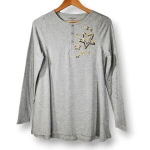 Lands End Sequin Embellished Long Sleeve Tunic Heather Gray Size XL 16 Girls